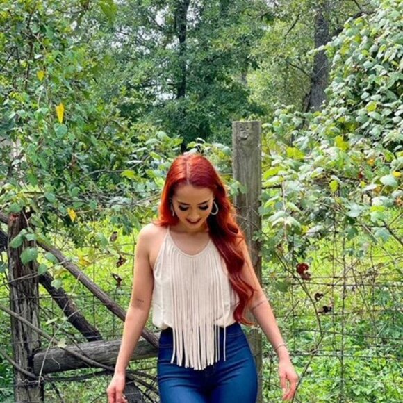 Fringe Beige Top with Racerback Design - Picture 4 of 4